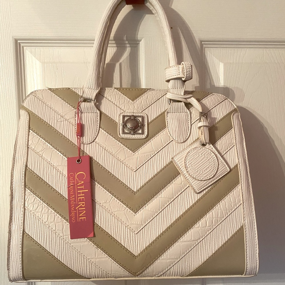 NWT Catherine Malandrino White and Tan Tote Bag